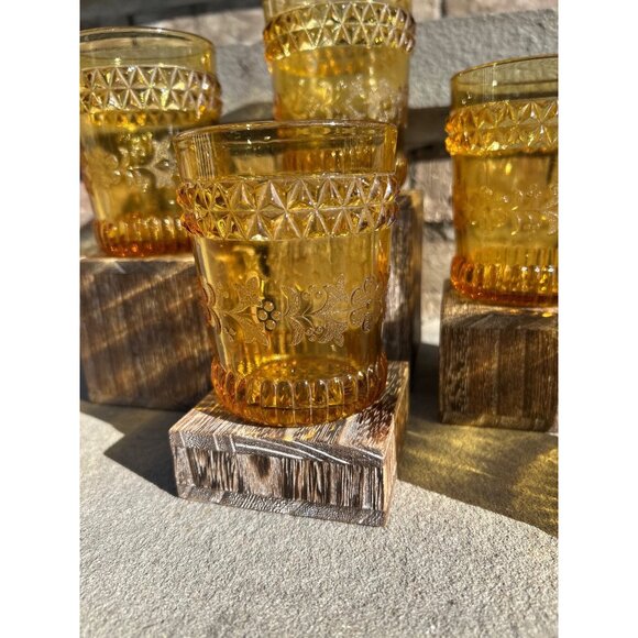 Vintage Early American Brown Wildflower Lowball Scotch Glasses. - Picture 6 of 11